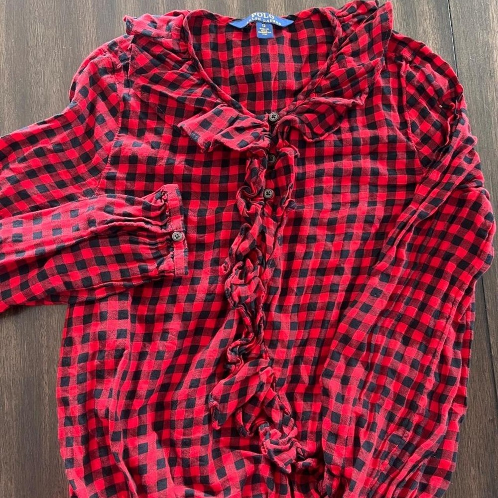 Girls Polo Ralph Lauren Red and Black Gingham Blouse sz 12